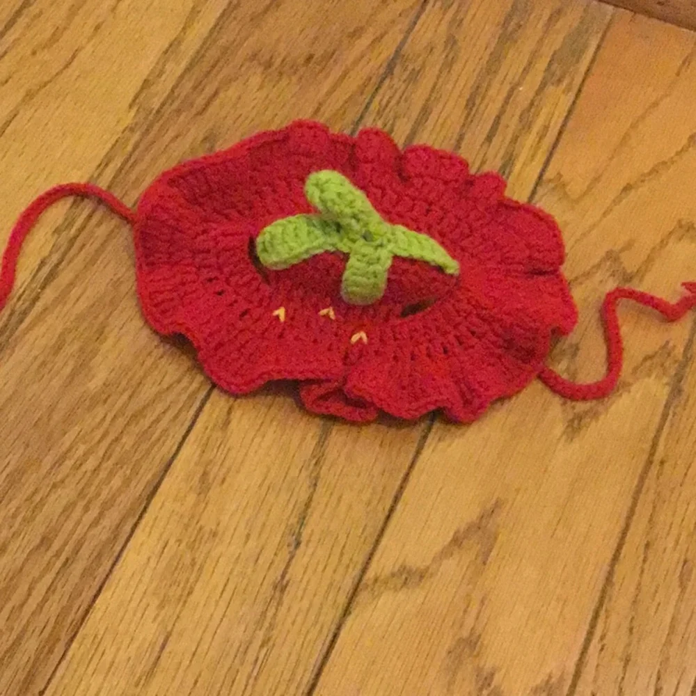 Trendy strawberry crochet bonnet for cats, dogs, or infants